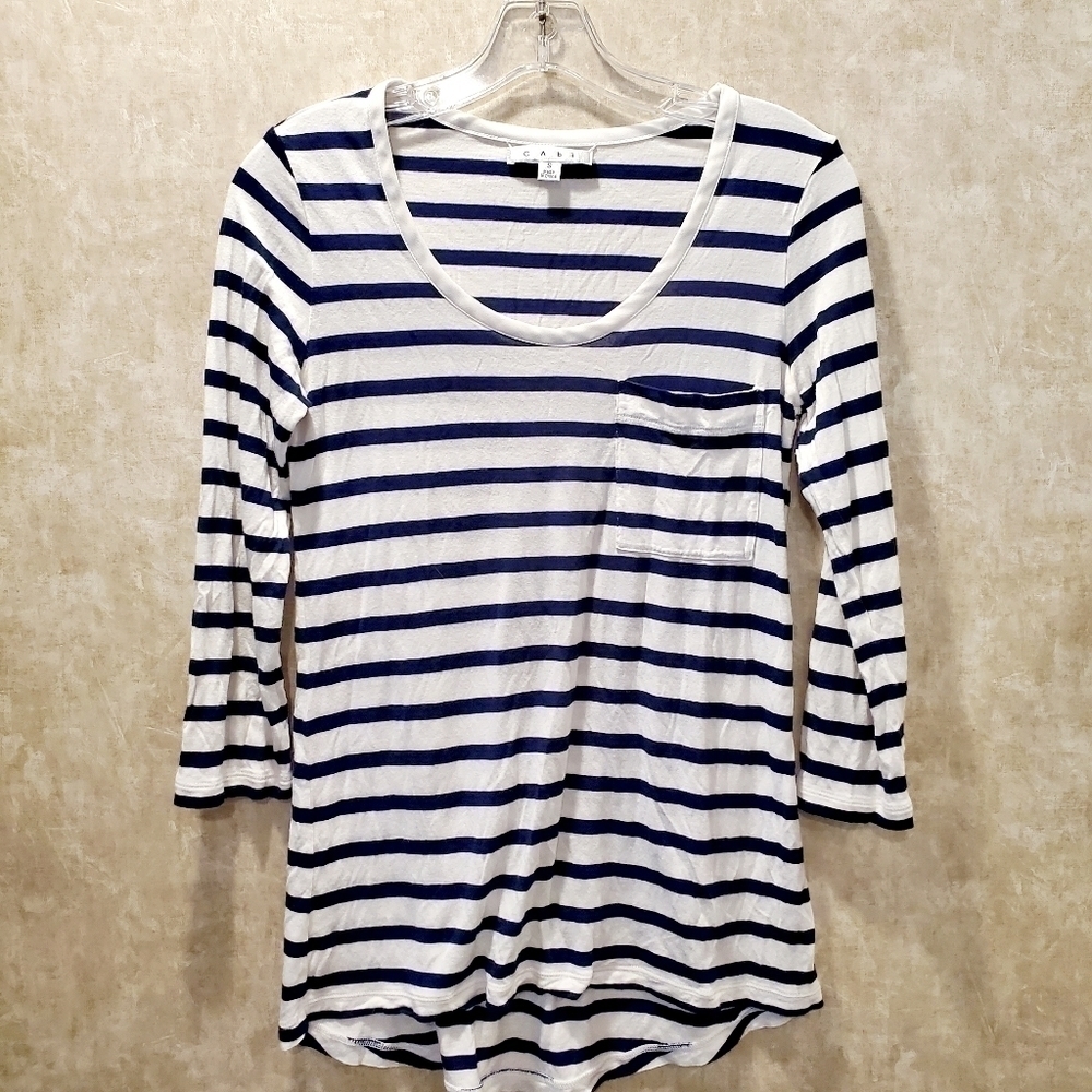 Anthropologie Cabi Navy & White Striped Tee